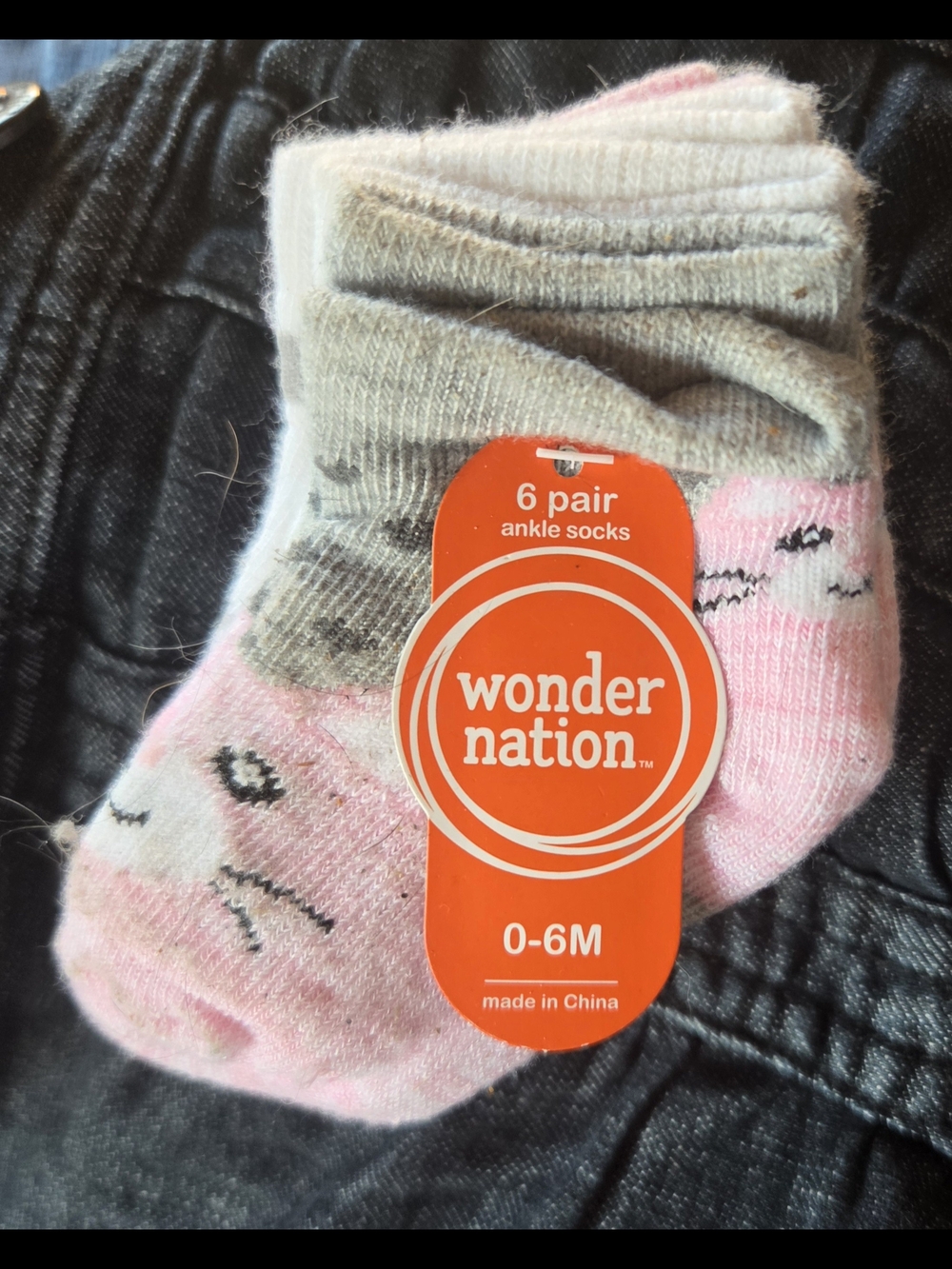 Wonder Nation Pink & Gray Baby Girl Ankle Socks - 0-6M (6 Pair) NEW